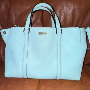 Kate Spade New York Light Blue Saffiano Leather Satchel Tote Crossbody Bag